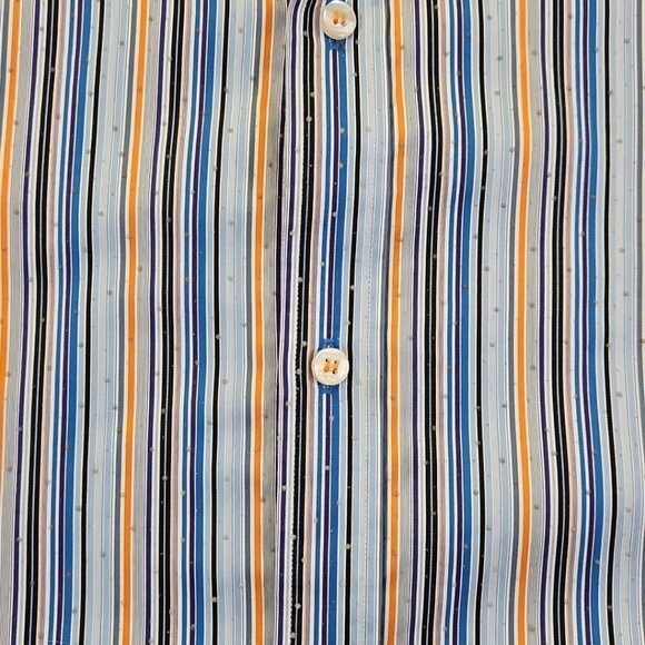 Brandolini Dress Shirt Men's XXL Blue Orange Stripe Long Sleeve Textured EUC - Picture 9 of 16